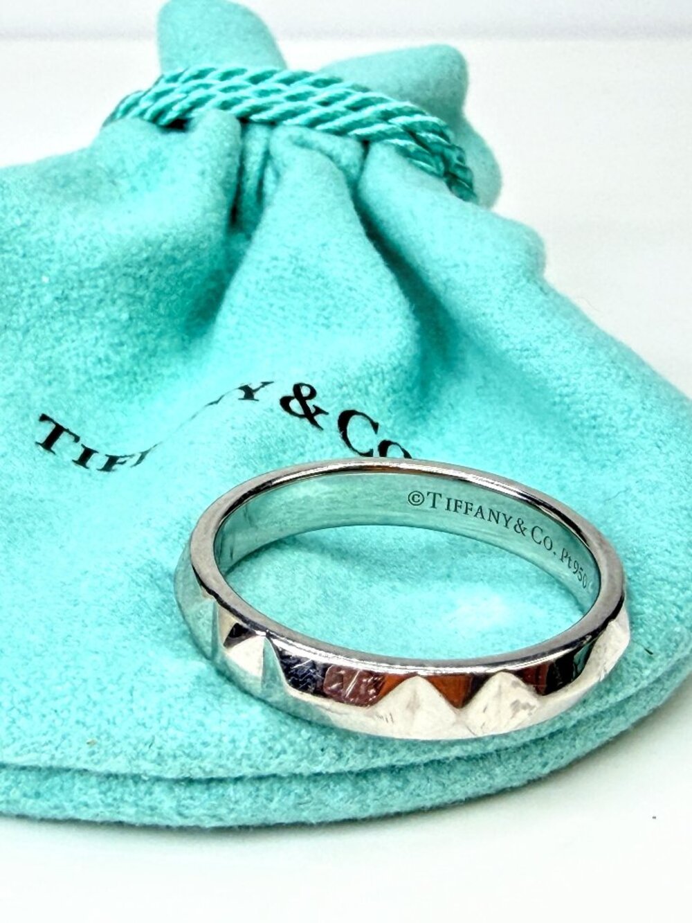 Tiffany & Co. Platinum 950 geometric 4mm Wedding Band Ring Size 9.75 9.5g JR1994